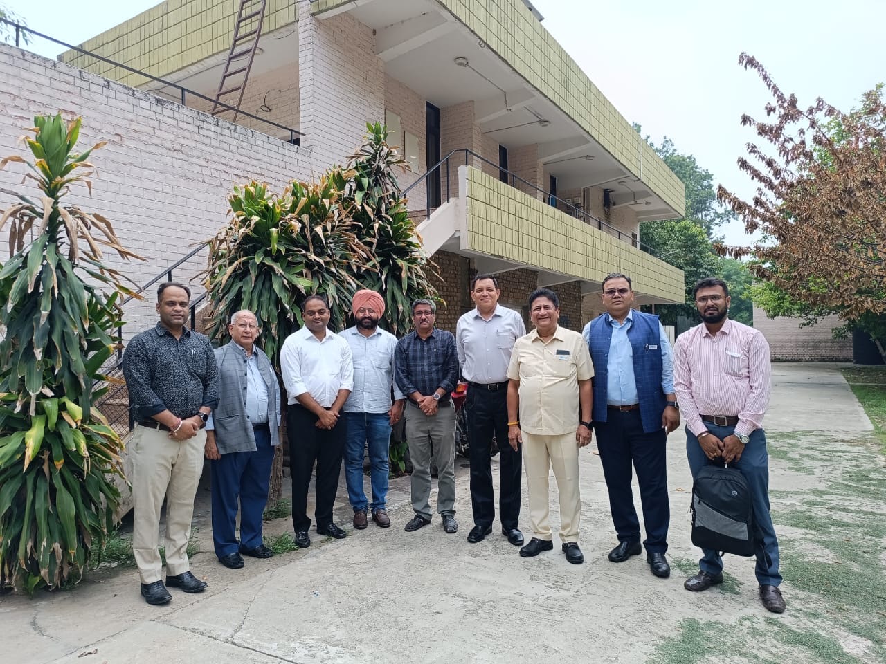 EEPC India Technology Centre visit the Centre of Excellence for Farm Machinery (CoEFM), CSIR- CMERI, Ludhiana. Dignitaries Present (from left)- Mr Gaurav Gupta, Assistant Director, EEPC India (SRO), Jalandhar; Mr Ajay Kumar Goswami, Deputy Regional Chairman (NR), EEPC India; Mr Aakash Shah, Vice-Chairman, EEPC India; Dr. Dilpreet Singh, Sr. Scientist, CoEFM, CSIR-CMERI, Ludhiana; Dr Pradeep Rajan, Sr Principal Scientist, CoEFM, CSIR-CMERI, Ludhiana; Dr Ashwini Kushwaha, Chief Scientist and Scientist In-Charge, CoEFM, CSIR-CMERI, Ludhiana; Mr D J Basu, Director (Personnel & Administration), EEPC India and Coordinator, EEPC India Technology Centre; Mr Rakesh Suraj, Regional Director (NR), EEPC India and Mr Shibasish Sen, 3D Design Engineer, EEPC India Technology Centre.