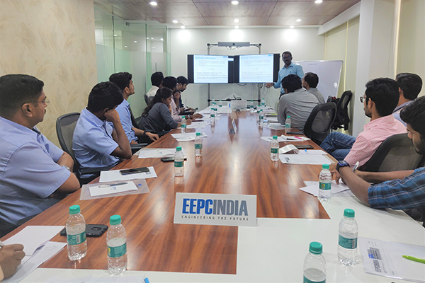 Mr. Karthikeyan D, Assistant Head, EEPC India Technology Centre, Bengaluru delivering the training session on Design for Manufacturing, Assembly and Excellence at Technology Centre, Bengaluru.