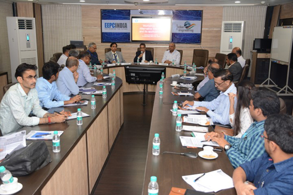 At the head table from L  - Dr Avanish Kumar Srivastava, Director, CSIR AMPRI  Mr Arun Kumar Garodia, Vice Chairman, EEPC India and Mr G.K.Madhogaria, Dy Regional Chairman (ER), EEPC India , Mr Adhip Mitra, Additional Executive Director & Secretary, EEPC India and Mr Bhaskar Sarkar, Advisor, EEPC India Technology Centre . Dr S K S Rathore, Sr Principal Scientist, CSIR-AMPRI is seen.